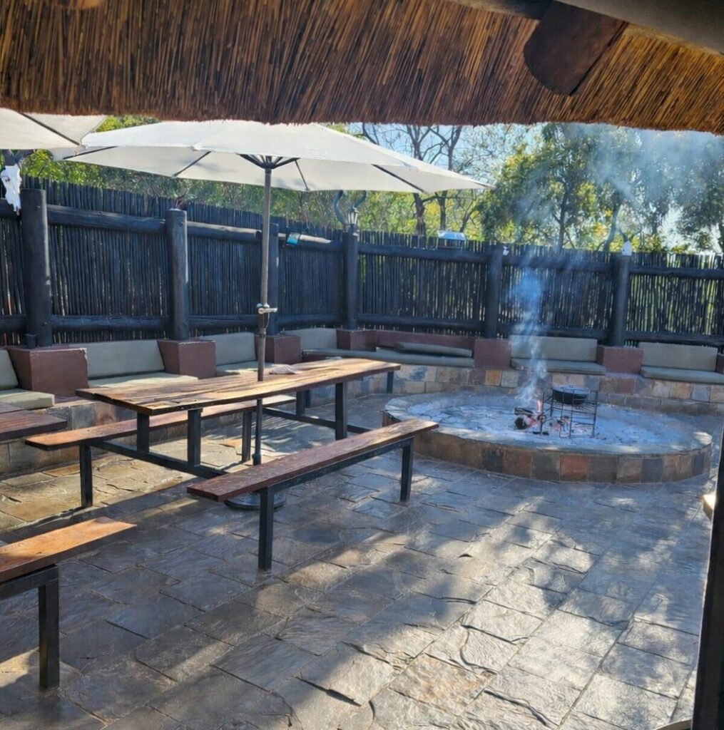 Outdoor patio with circular fire pit